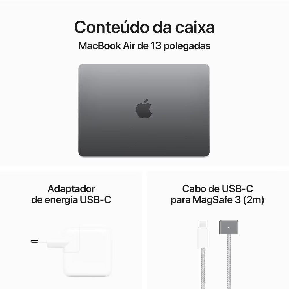MacBook Air M3 de 13,6 Polegadas  - 24GB RAM, 512GB SSD - CPU de 8 núcleos e GPU de 8 núcleos