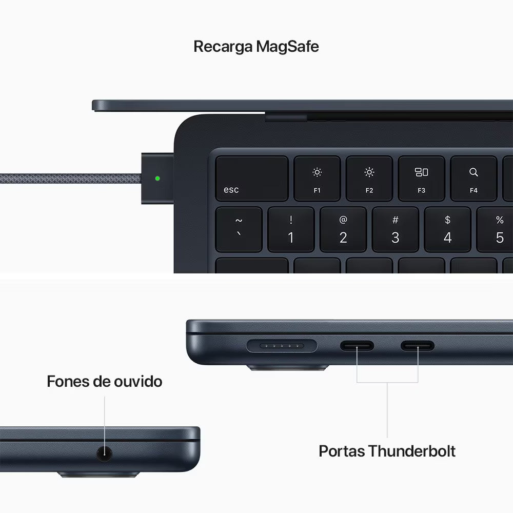 MacBook Air M2 de 13,6 Polegadas  - 8GB RAM, 256GB SSD - CPU de 8 núcleos e GPU de 8 núcleos