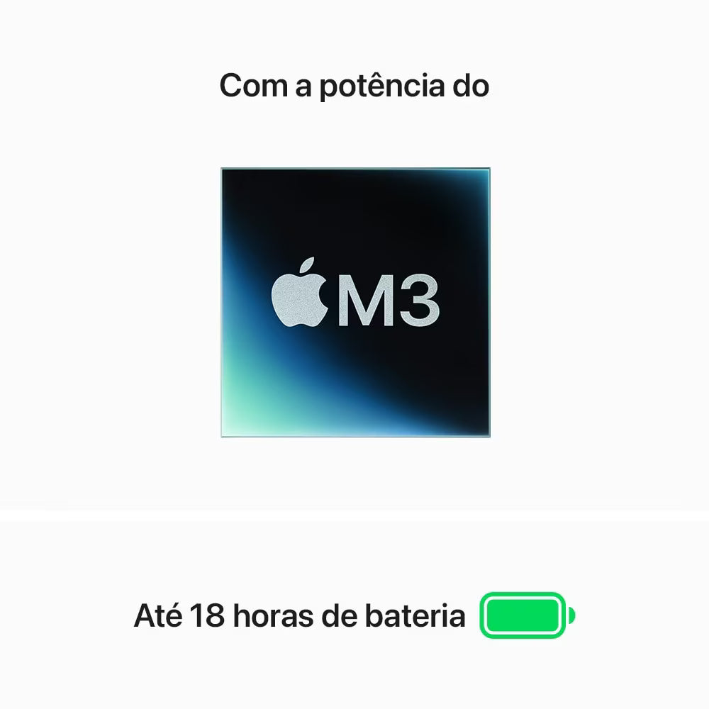 MacBook Air M3 de 15,3 Polegadas  - 16GB RAM, 256GB SSD - CPU de 8 núcleos e GPU de 8 núcleos