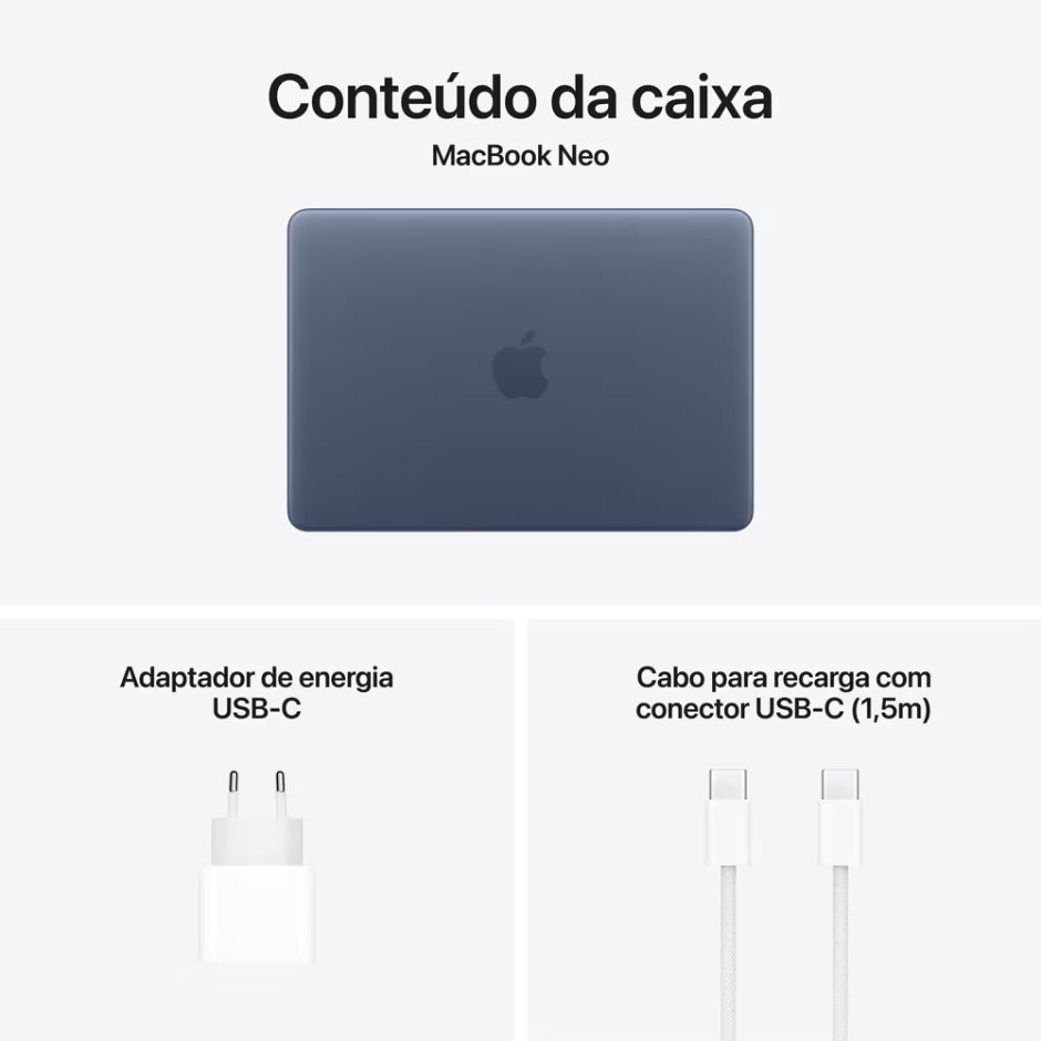 MacBook Neo de 13 Polegadas - Chip A18 Pro - 8GB RAM, 256GB SSD - CPU de 6 núcleos e GPU de 5 núcleos
