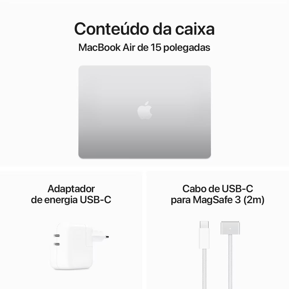 MacBook Air M3 de 15,3 Polegadas  - 16GB RAM, 512GB SSD - CPU de 8 núcleos e GPU de 8 núcleos
