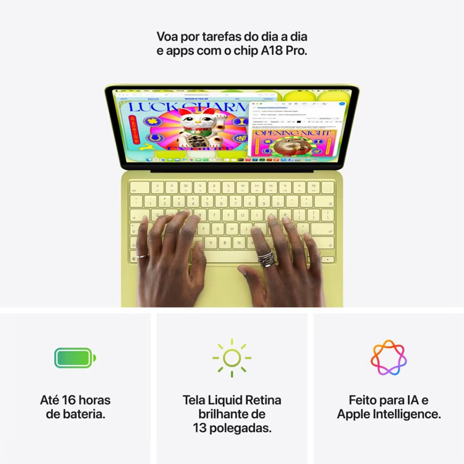 MacBook Neo de 13 Polegadas - Chip A18 Pro - 8GB RAM, 256GB SSD - CPU de 6 núcleos e GPU de 5 núcleos